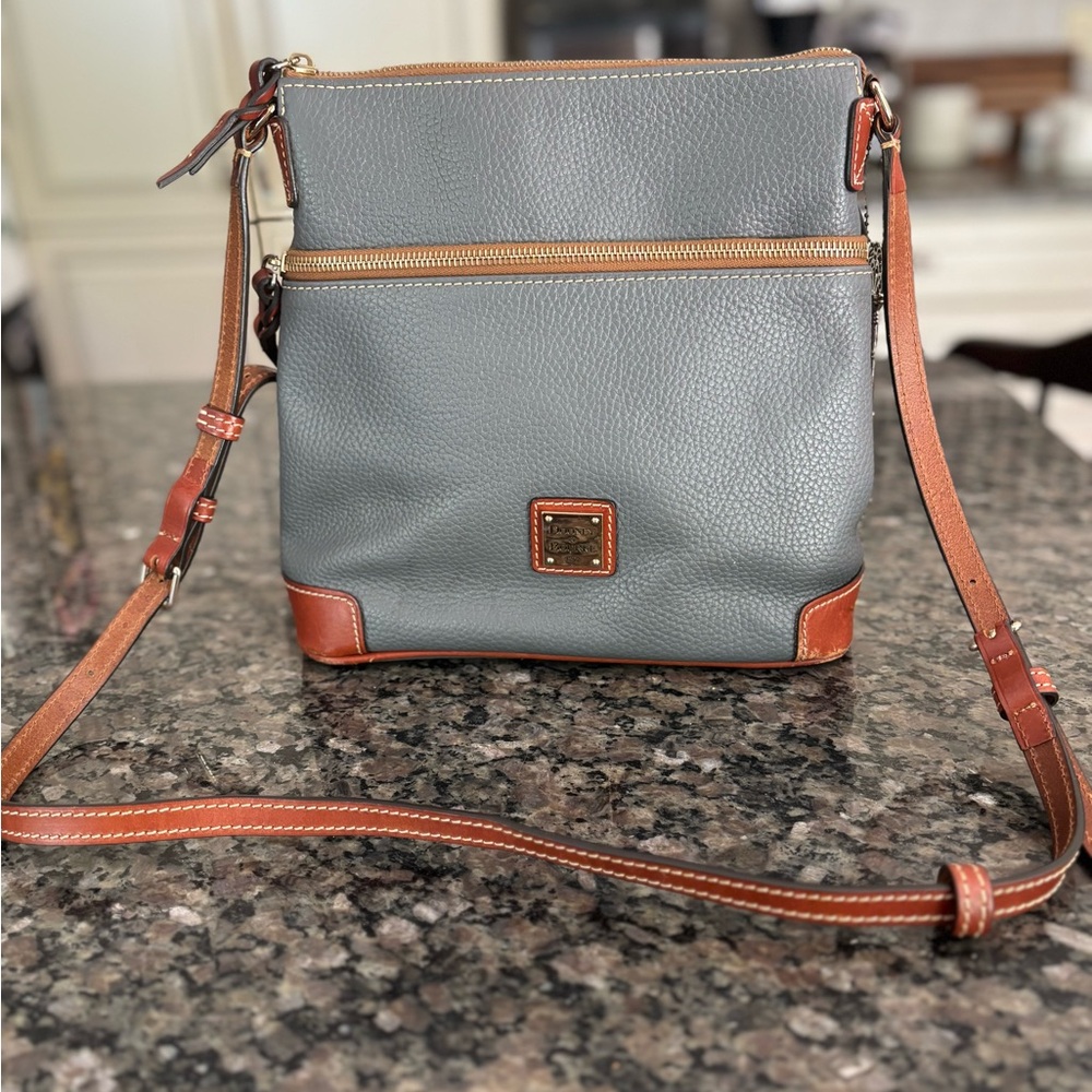 Dooney & Bourke Gray Leather Crossbody Bag with Brown Trim
